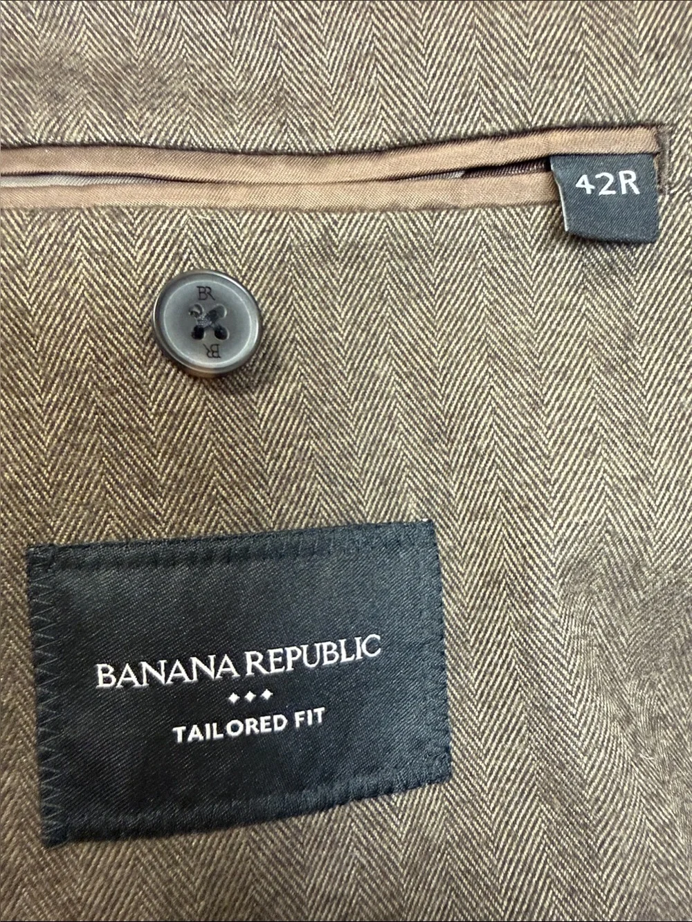 Banana Republic Tailored Fit Blazer 42R Brown Twill Textured Sport Coat